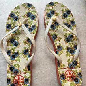 Tory Burch white flip flops